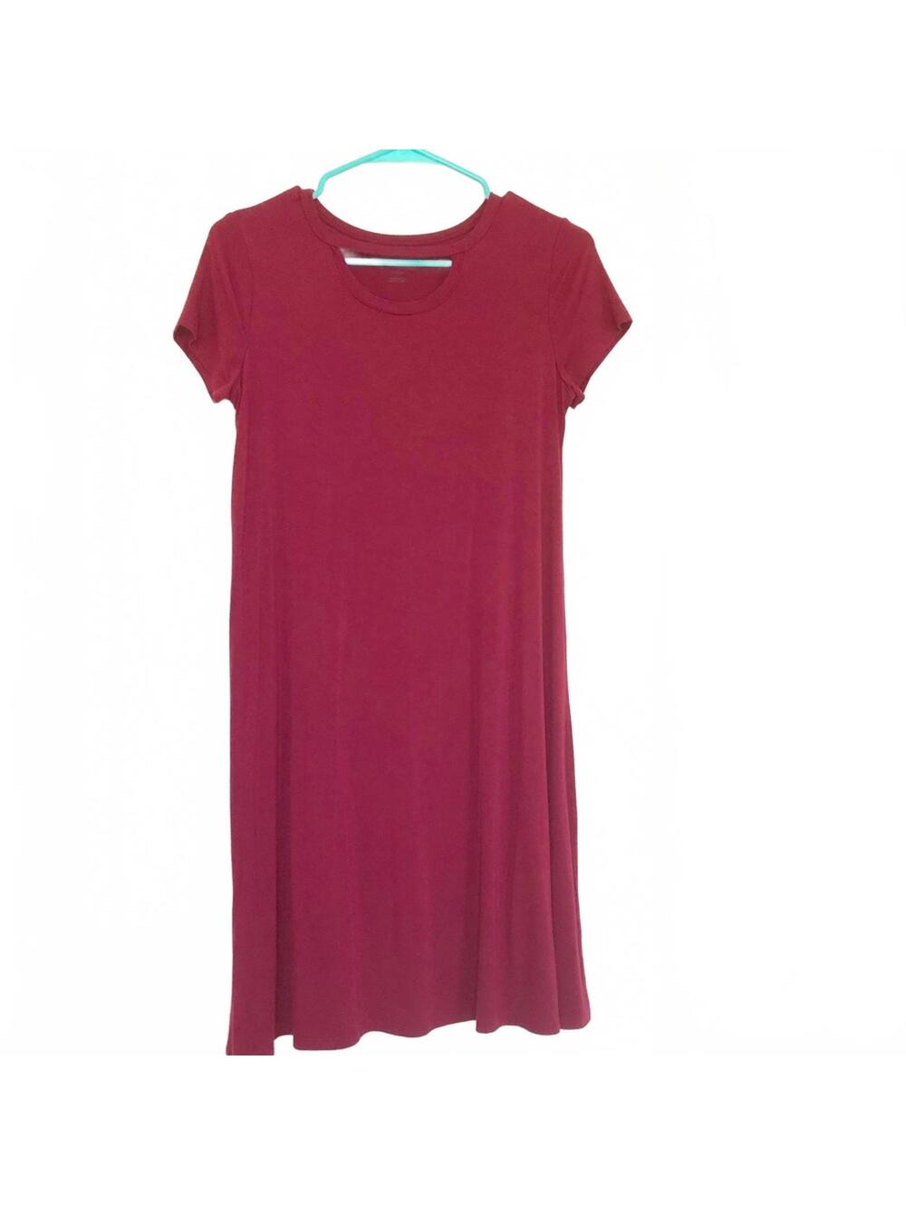 Burgundy T-Shirt Swing Dress Casual Relaxed Everyday Dress